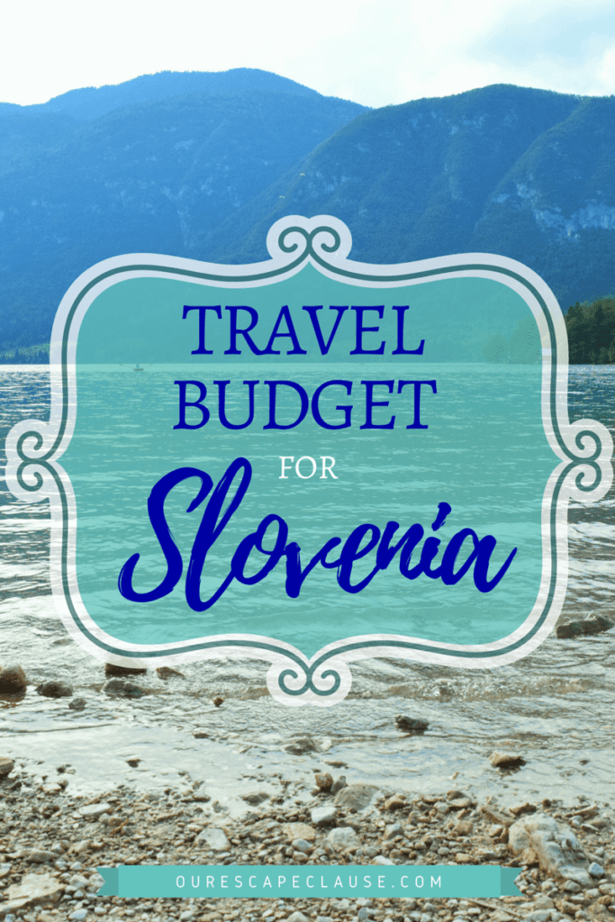博欣吉湖岸边的照片，浅蓝色背景上的蓝色文字写着“斯洛文尼亚旅行预算”必威体育官方登录
