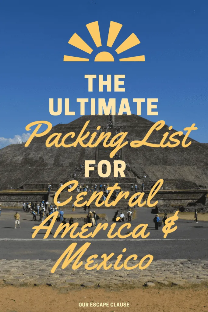 特奥蒂瓦坎金字塔的照片，黄色文字覆盖着中美洲和墨西哥的装箱单