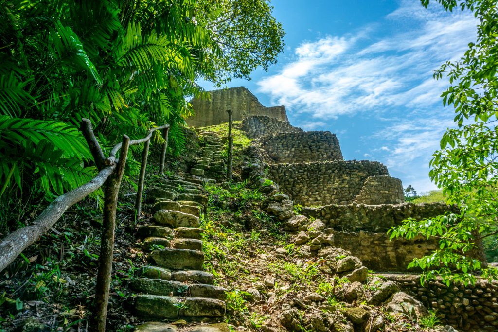 在caracol，通往金字塔顶端的石阶被丛林包围，这是伯利兹最好的事情之一