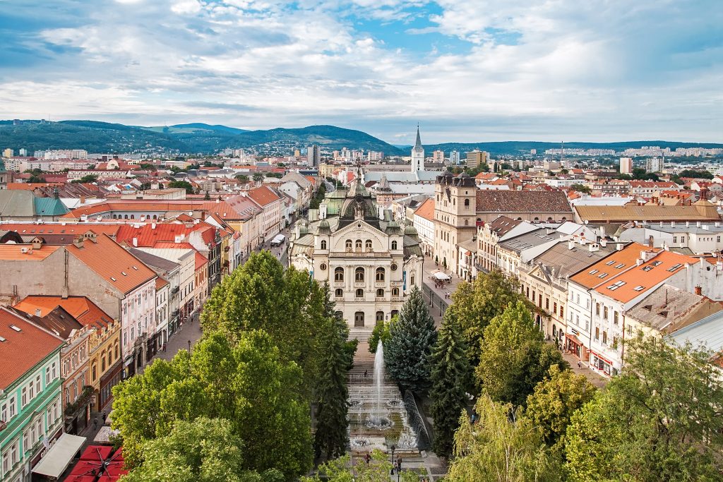 从上空俯瞰斯洛伐克科希策，欧洲最便宜的旅游城市之一