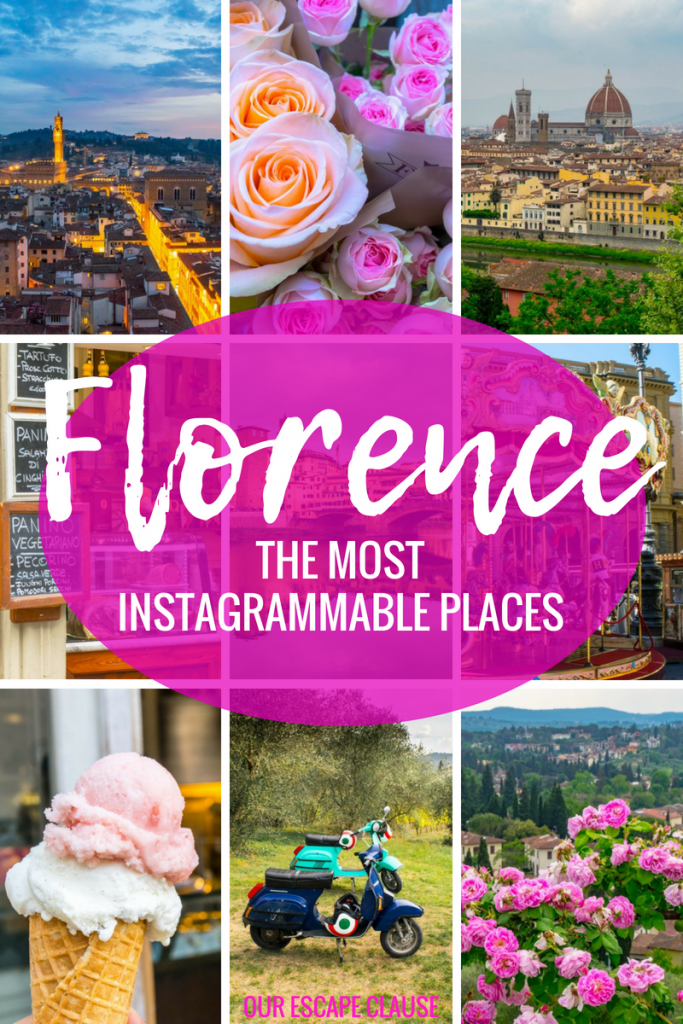 9张意大利佛罗伦萨的照片，粉红色背景上写着“佛罗伦萨最适合在instagram上分享的地方”