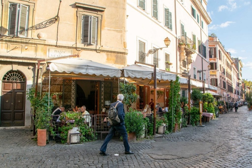 男人在罗马穿什么:男人在特拉斯提维里餐厅前