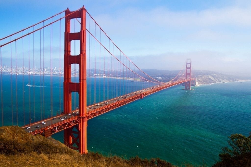 旧金山金门大桥在一个晴朗的日子从上面拍摄
