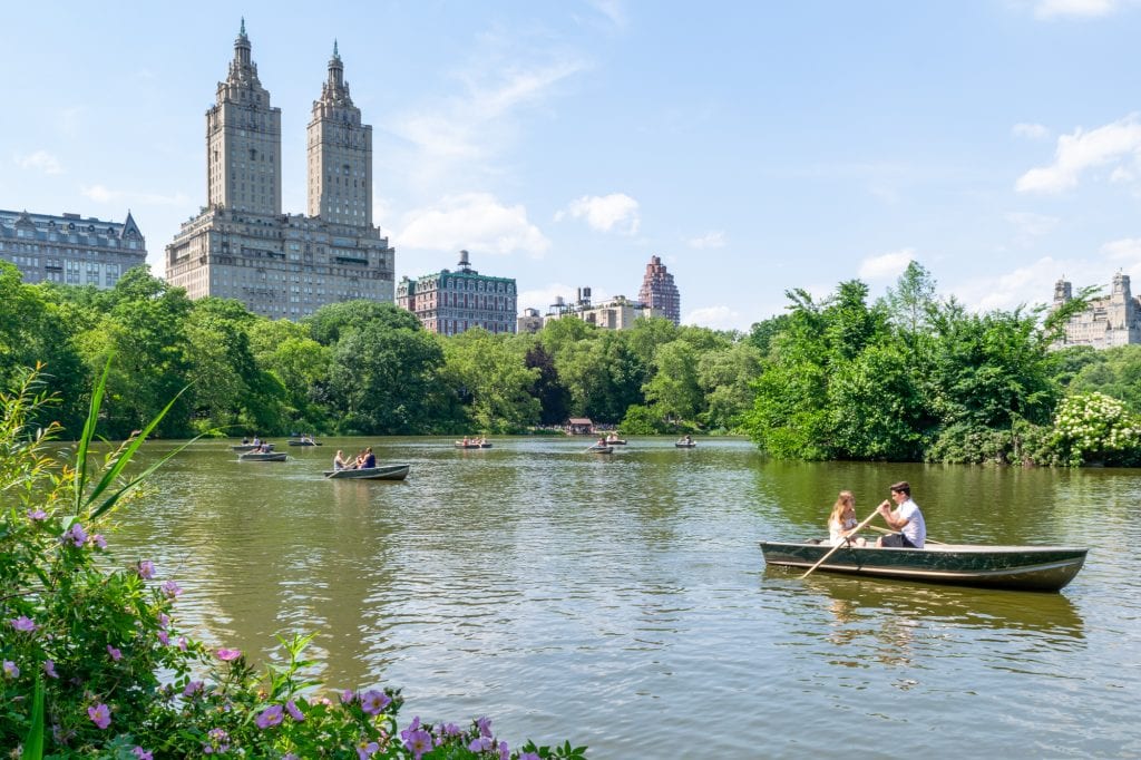 夏天中央公园湖上的划艇，在为期4天的纽约行程中看到