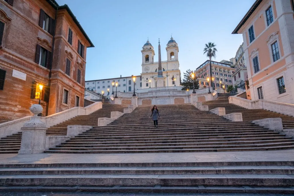 kate storm on the Steps of Piazza di Spagna at dawn, a cool addition to a 4 days rome itinerary