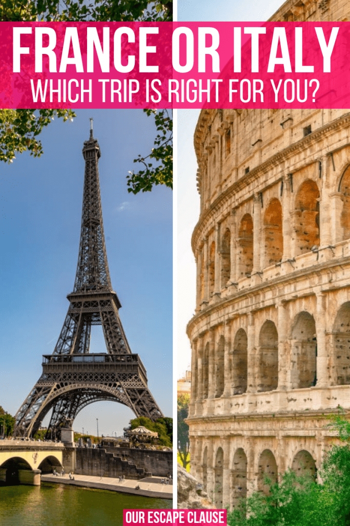 法国或意大利:埃菲尔铁塔和罗马斗兽场并排的图像