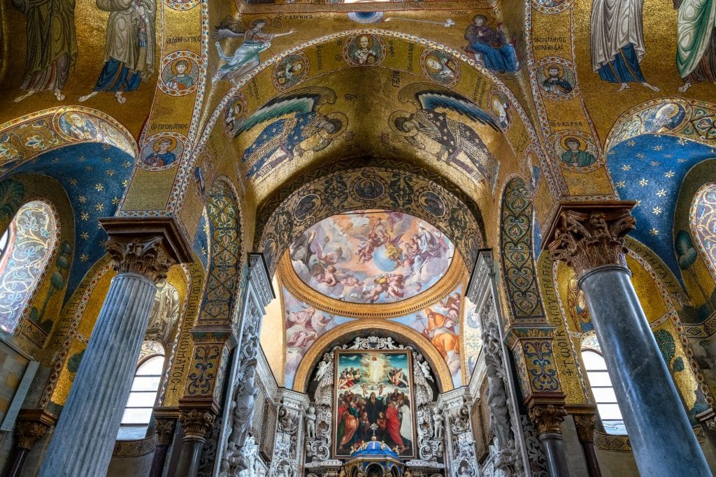 马托拉纳教堂天花板上的马赛克，西西里岛巴勒莫的景点