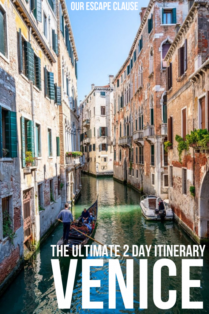 为Pinterest设计的威尼斯运河照片，文字“威尼斯2天行程”