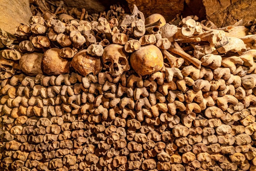 巴黎地下墓穴之旅中看到的一堆骨头