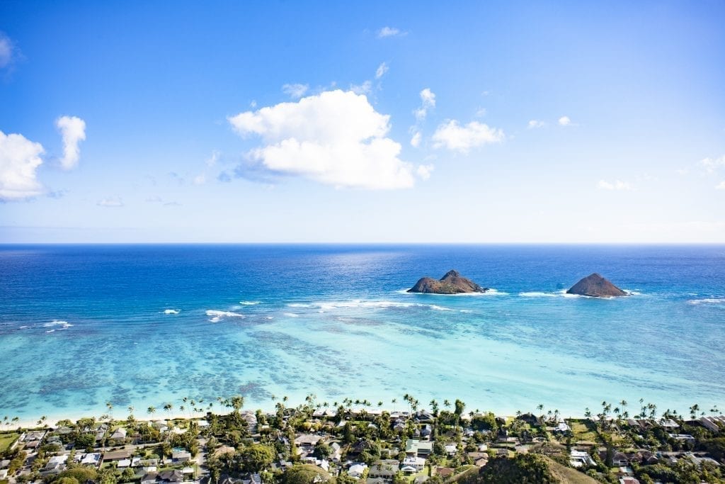 Lanikai beach in Oahu Hawaii as seen from above. One of the best beaches in USA