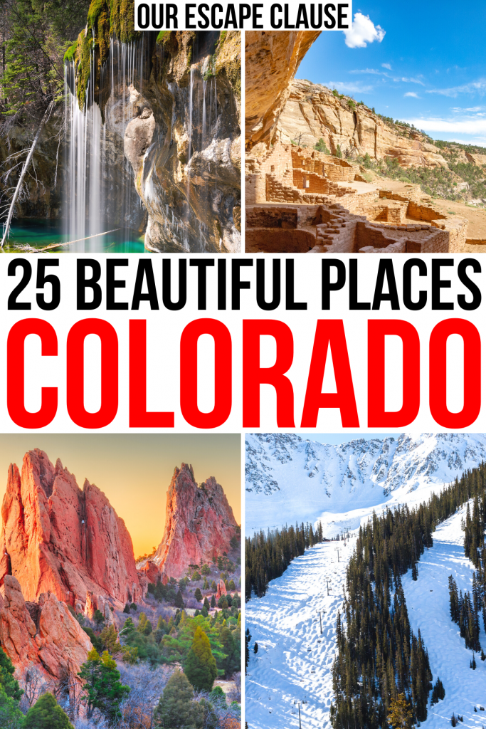 4张科罗拉多州自然美景的照片，白底黑红文字写着“科罗拉多州25个美丽的地方”。