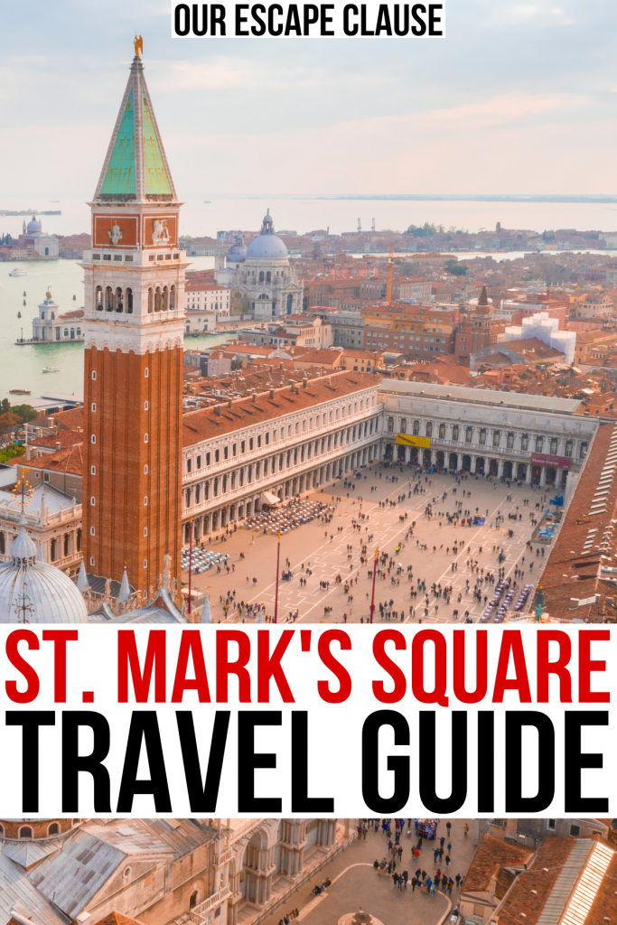 威尼斯圣马可广场鸟瞰图，白底红黑字写着“圣马可广场旅游指南”必威体育官方登录