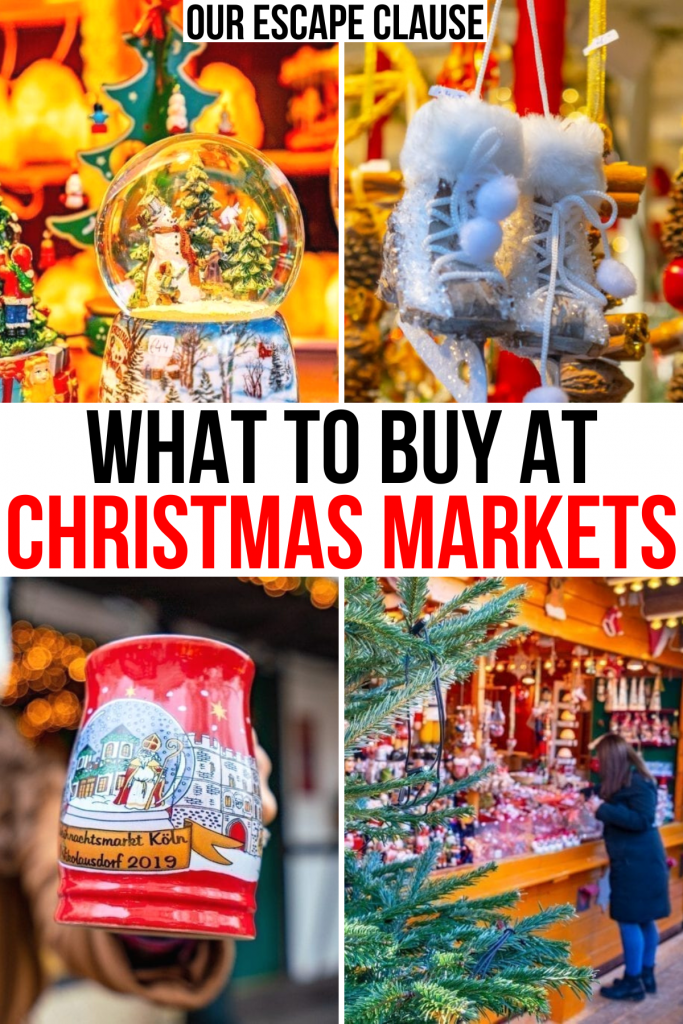4照片圣诞市场纪念品，黑色和红色文字读圣诞市场买什么礼物