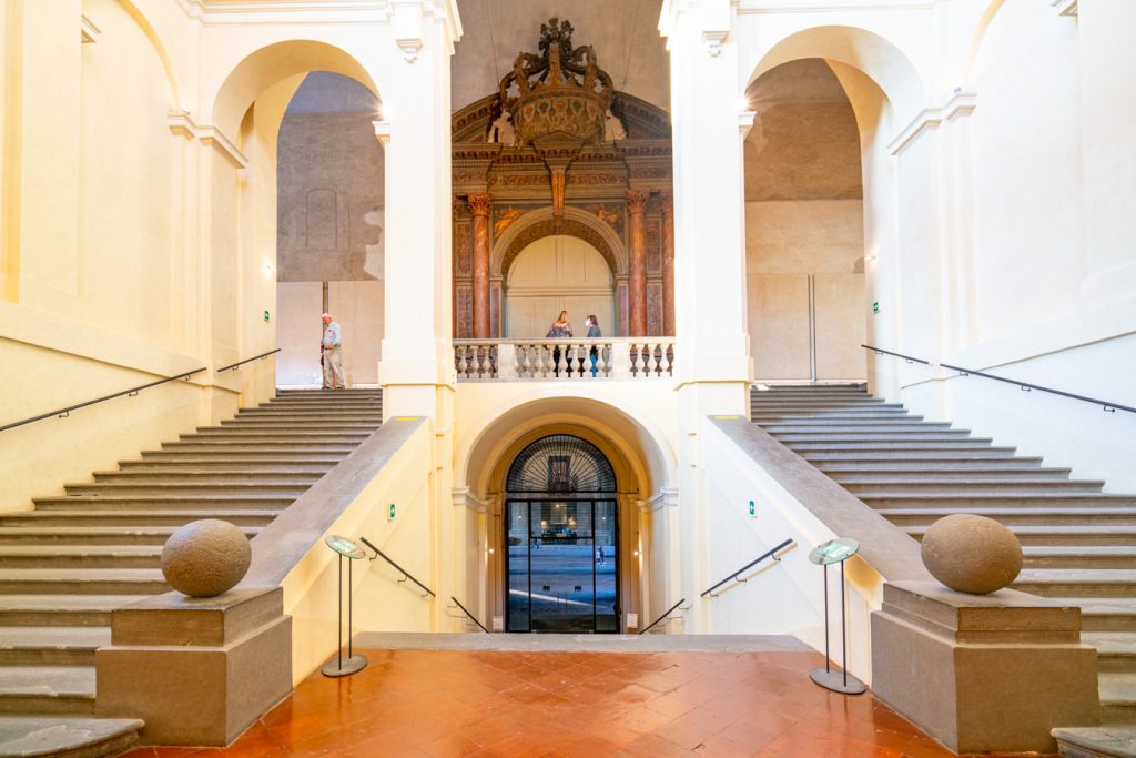 double staircases inside the palazzo della pilotta, one of the top parma attractions