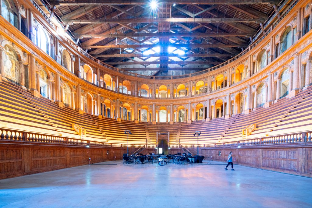 empty teatro farnese parma italy, as seen facing out from where the stage would be